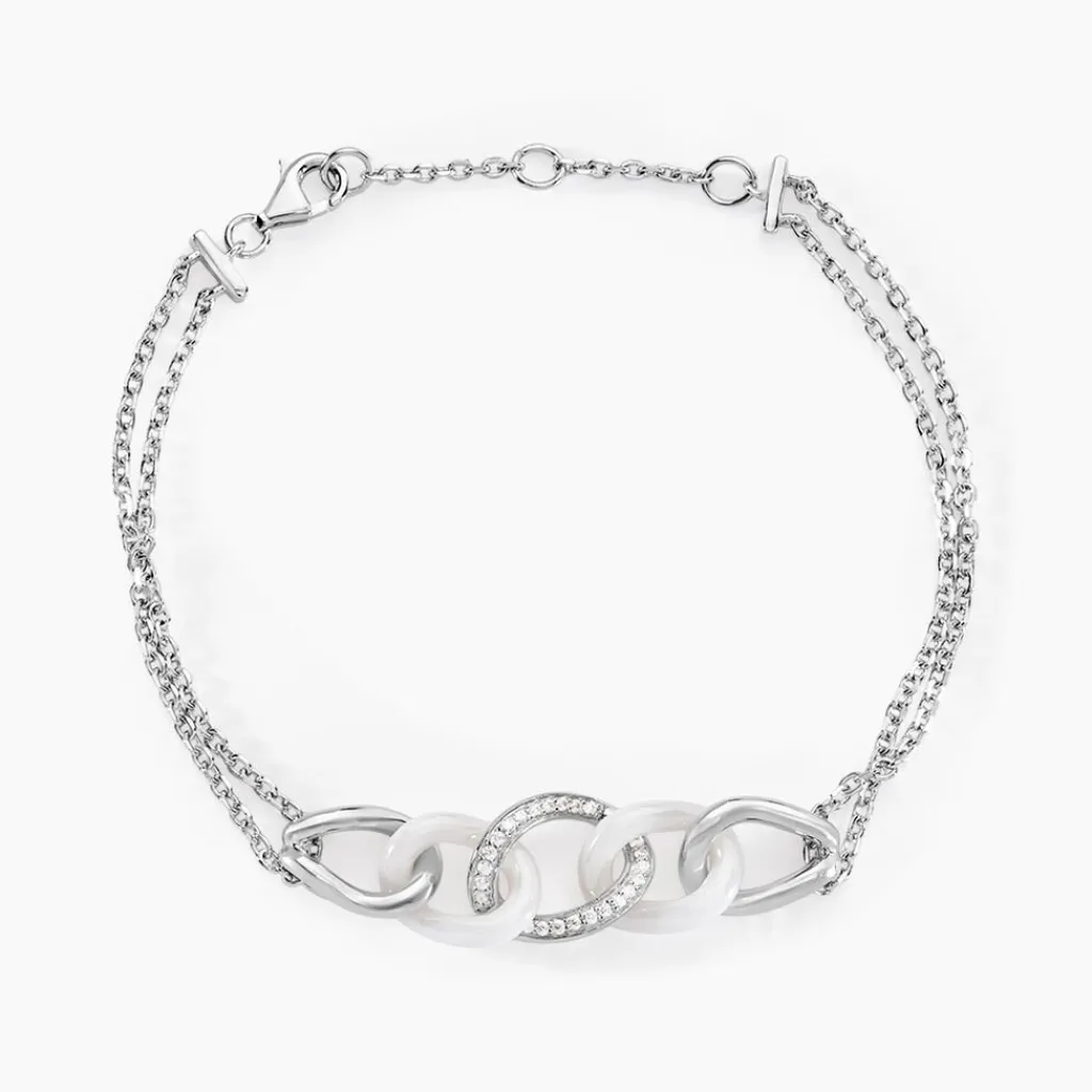 Histoire d'Or Bracelet Link Argent Blanc Céramique Et Oxyde De Zirconium argent blanc céramique blanche Best