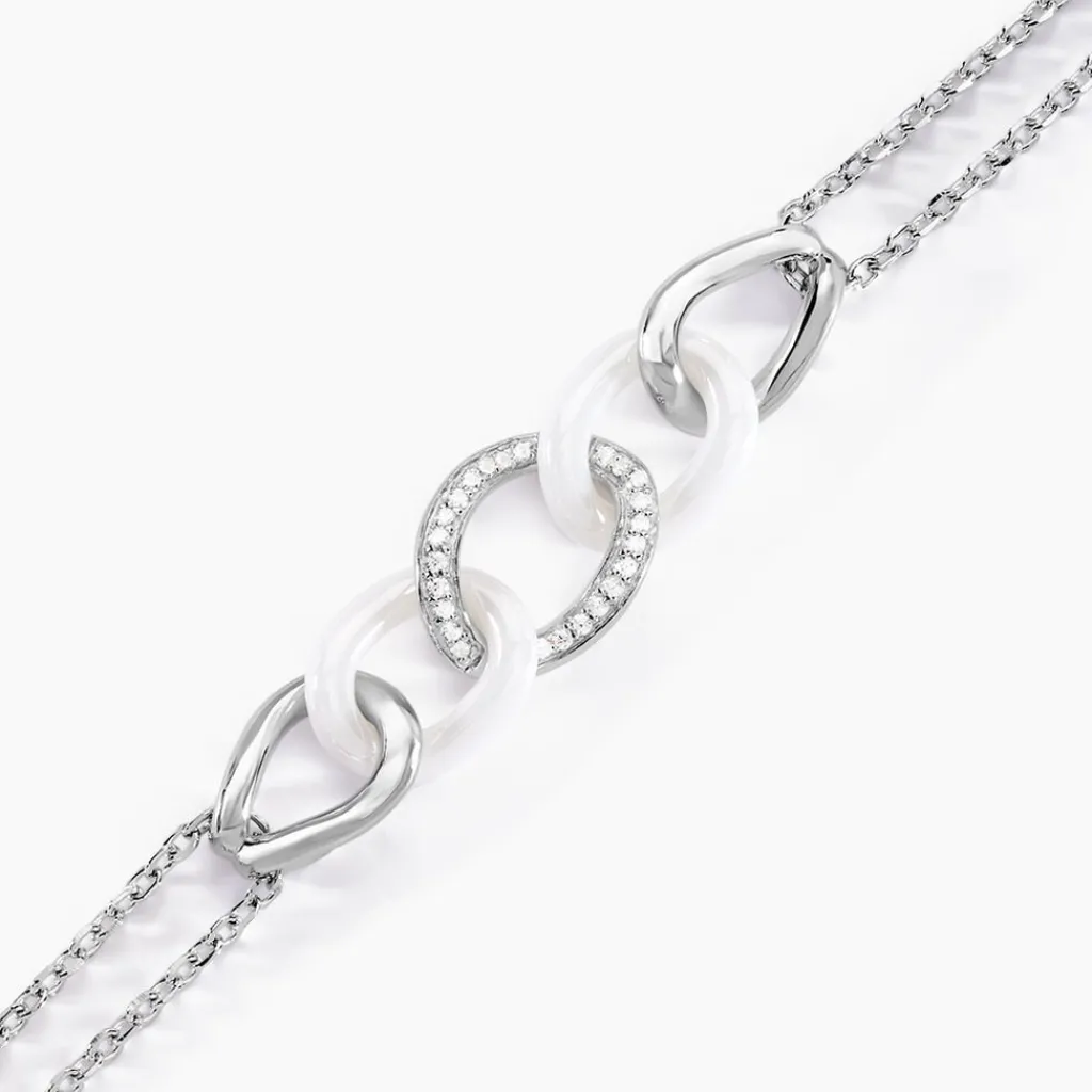 Histoire d'Or Bracelet Link Argent Blanc Céramique Et Oxyde De Zirconium argent blanc céramique blanche Best