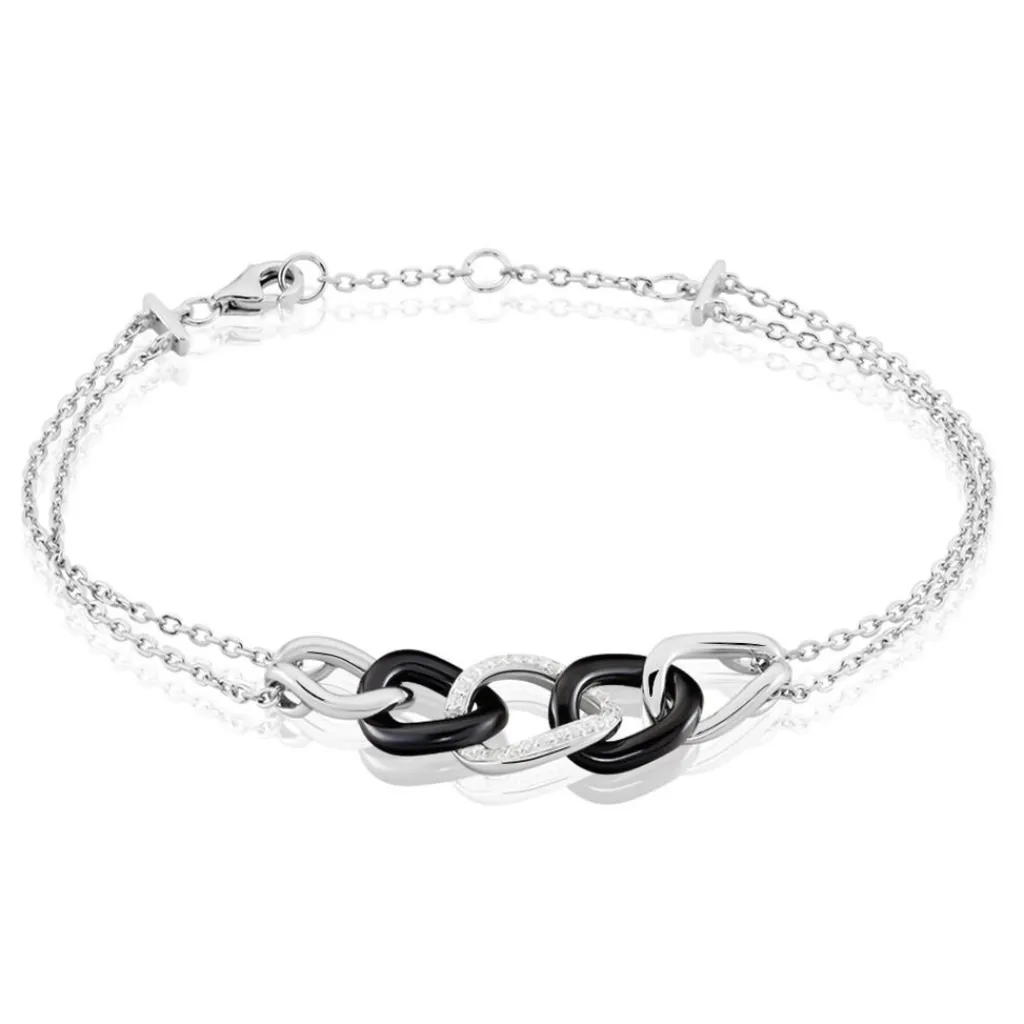 Histoire d'Or Bracelet Link Argent Blanc Céramique Et Oxyde De Zirconium argent blanc céramique noire Online