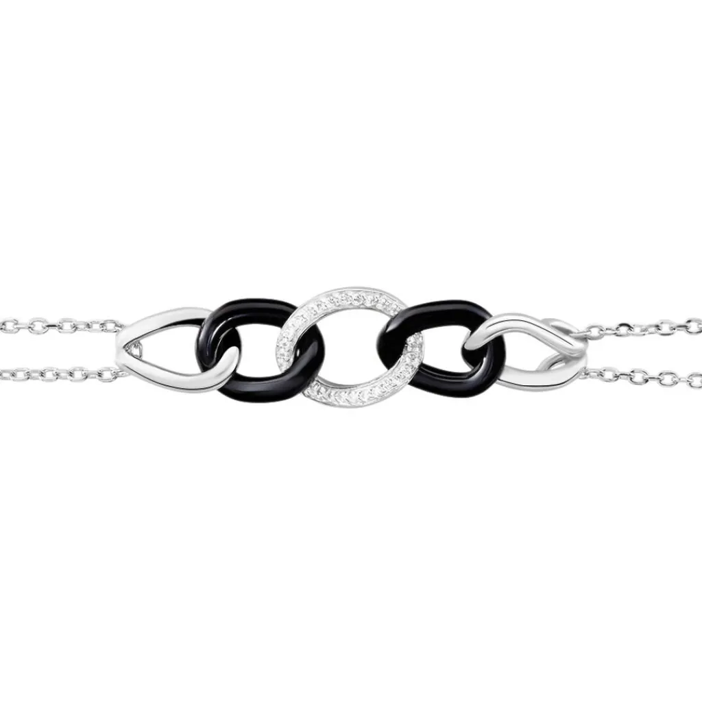 Histoire d'Or Bracelet Link Argent Blanc Céramique Et Oxyde De Zirconium argent blanc céramique noire Online