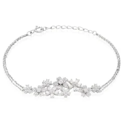 Histoire d'Or Bracelet Midnight Flower Argent Blanc Oxyde De Zirconium New
