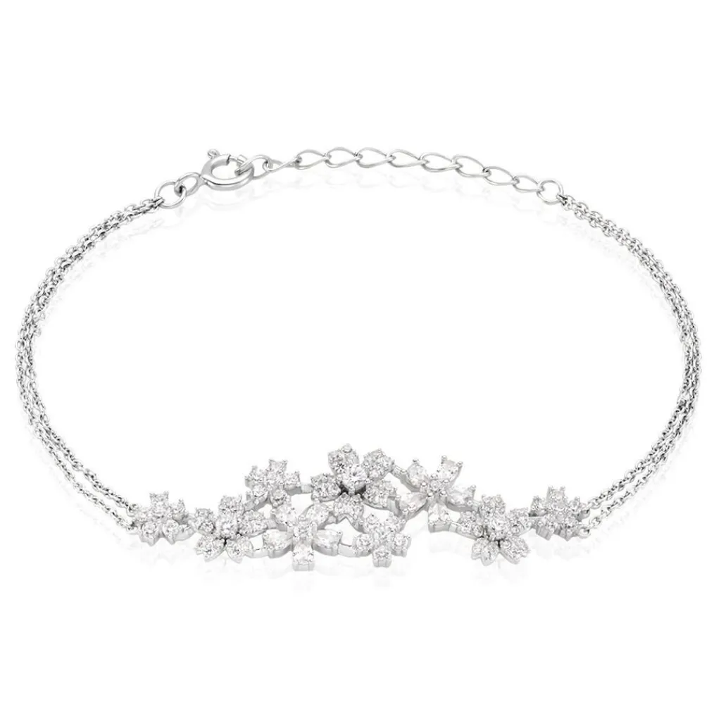 Histoire d'Or Bracelet Midnight Flower Argent Blanc Oxyde De Zirconium New