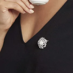 Histoire d'Or Broche Kaki Argent Blanc Perle De Culture Hot