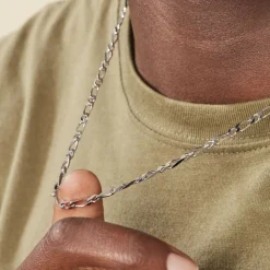 Histoire d'Or Chaîne Anilo Maille Alternée Argent Blanc Sale