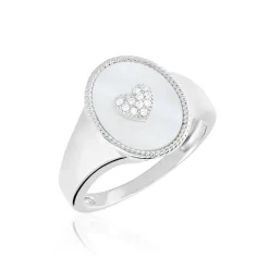 Histoire d'Or Chevalière Aracely Argent Blanc Nacre Oxyde De Zirconium Sale