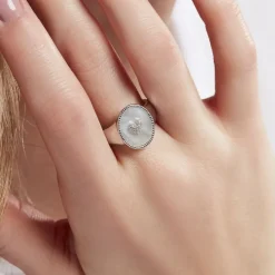 Histoire d'Or Chevalière Aracely Argent Blanc Nacre Oxyde De Zirconium Sale