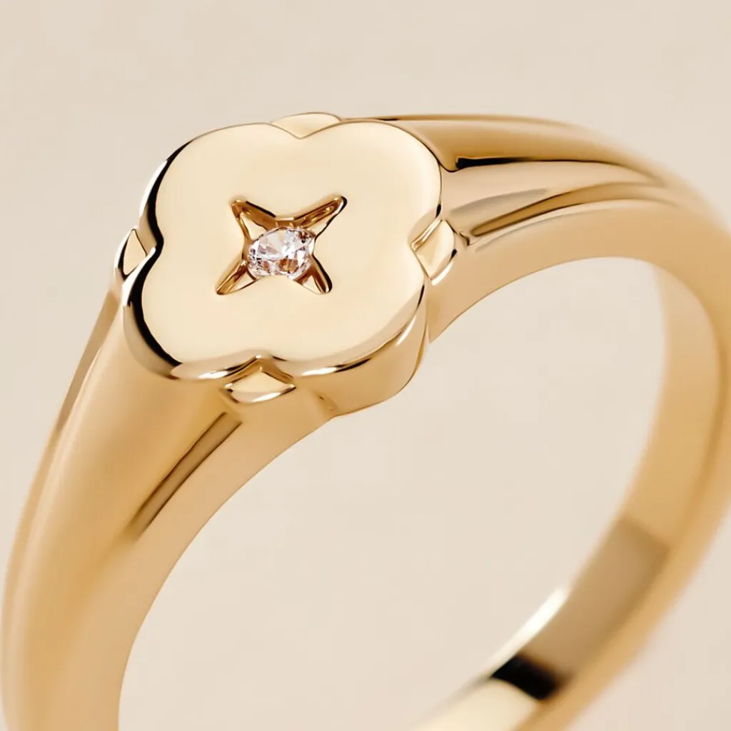 Histoire d'Or Chevalière Cosma Plaqué Or Jaune Oxyde De Zirconium New