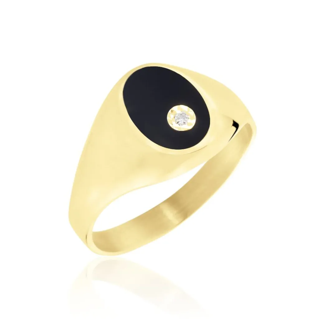 Histoire d'Or Chevalière Giles Or Jaune Onyx Diamant Hot
