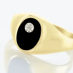 Histoire d'Or Chevalière Giles Or Jaune Onyx Diamant Hot
