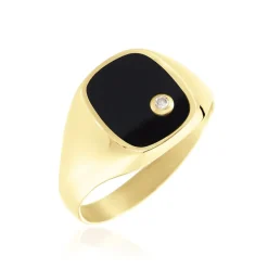 Histoire d'Or Chevalière Glynn Or Jaune Onyx Diamant Clearance