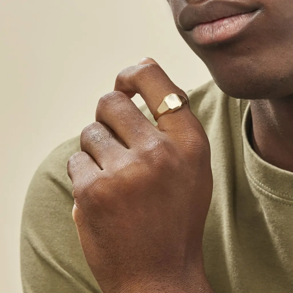 Histoire d'Or Chevalière Gregg Carree Diamantee Soleil Or Jaune Clearance