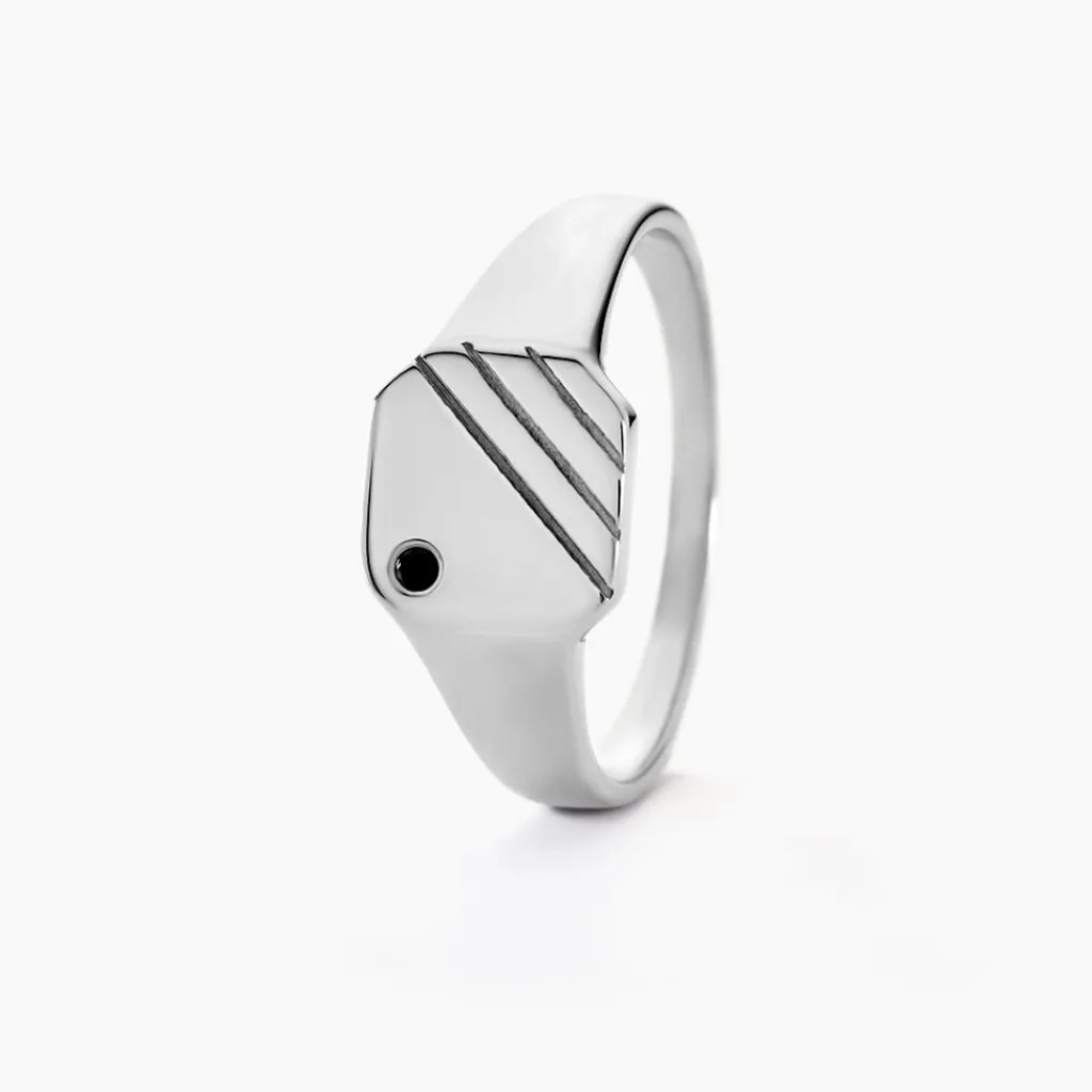 Histoire d'Or Chevalière Kaden Argent Blanc Oxyde De Zirconium Noir Online