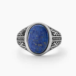 Histoire d'Or Chevalière Keegan Acier Blanc Lapis Lazuli Oxyde De Zirconium acier blanc lapis lazuli bleu Sale
