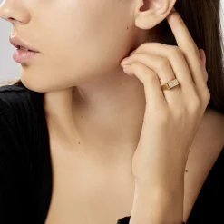 Histoire d'Or Chevalière Leyton Rectangle Or Jaune Oxyde De Zirconium Hot