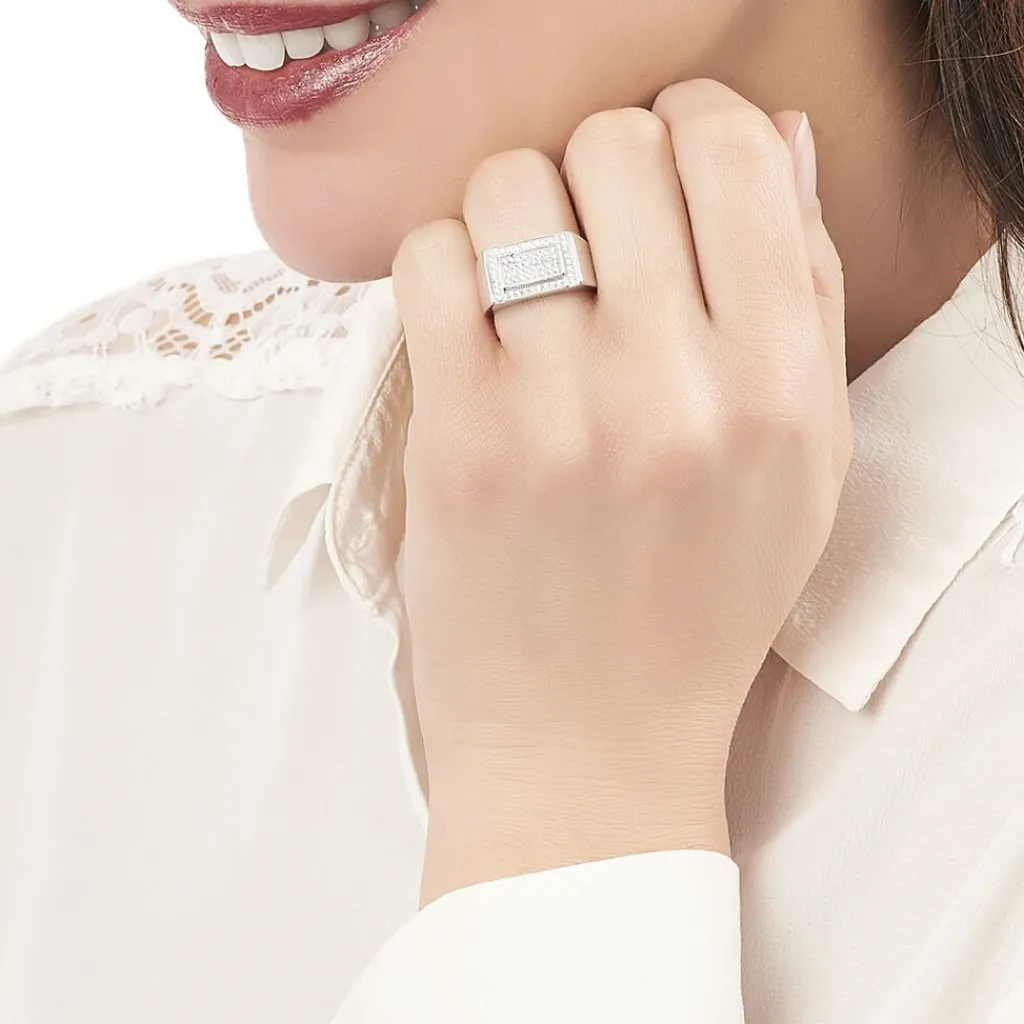 Histoire d'Or Chevalière Owena Argent Blanc Oxyde De Zirconium Best