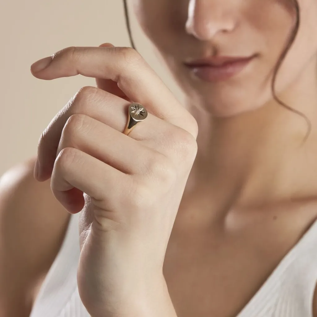 Histoire d'Or Chevalière Plaqué Or Crepinien Oxyde De Zirconium Hot