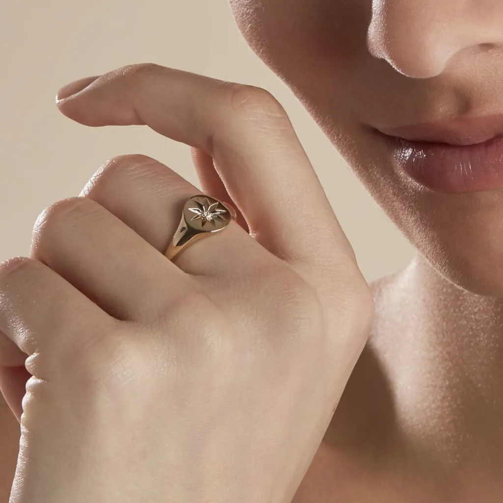 Histoire d'Or Chevalière Plaqué Or Crepinien Oxyde De Zirconium Hot