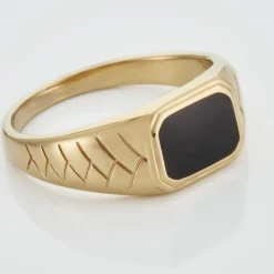 Histoire d'Or Chevalière Plaqué Or Jaune Steven Email Noir Discount