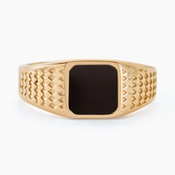 Histoire d'Or Chevalière Plaqué Or Jaune Ariston Email Noir New