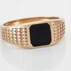 Histoire d'Or Chevalière Plaqué Or Jaune Ariston Email Noir New