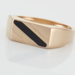 Histoire d'Or Chevalière Plaqué Or Jaune Barth Email Noir Clearance