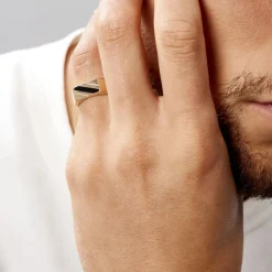 Histoire d'Or Chevalière Plaqué Or Jaune Barth Email Noir Clearance