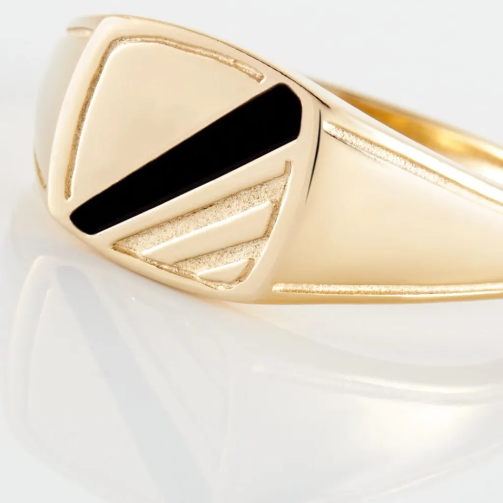 Histoire d'Or Chevalière Plaqué Or Jaune Bennie Email Noir