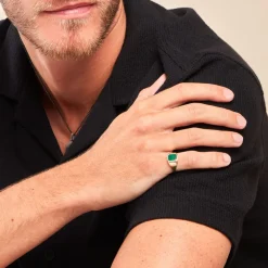 Histoire d'Or Chevalière Tertiussa Or Jaune Malachite Hot