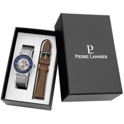 PIERRE LANNIER Coffret De Montre Automatique Bleu cadran argenté fond bleu bracelet acier Online