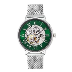 PIERRE LANNIER Coffret De Montre Automatique 42 Vert cadran argenté fond vert bracelet acier argenté Discount