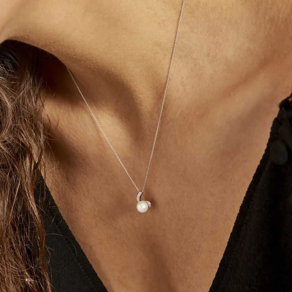 Histoire d'Or Collier Angel Or Blanc Perle De Culture Oxyde