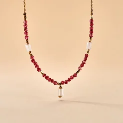 Histoire d'Or Collier Attila Acier Doré Quartz Jade acier doré quartz rose