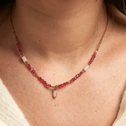 Histoire d'Or Collier Attila Acier Doré Quartz Jade acier doré quartz rose