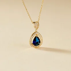 Histoire d'Or Collier Brigita Plaqué Or Pierre De Synthese Et Oxyde De Zirconium plaqué or jaune pierre bleu Online