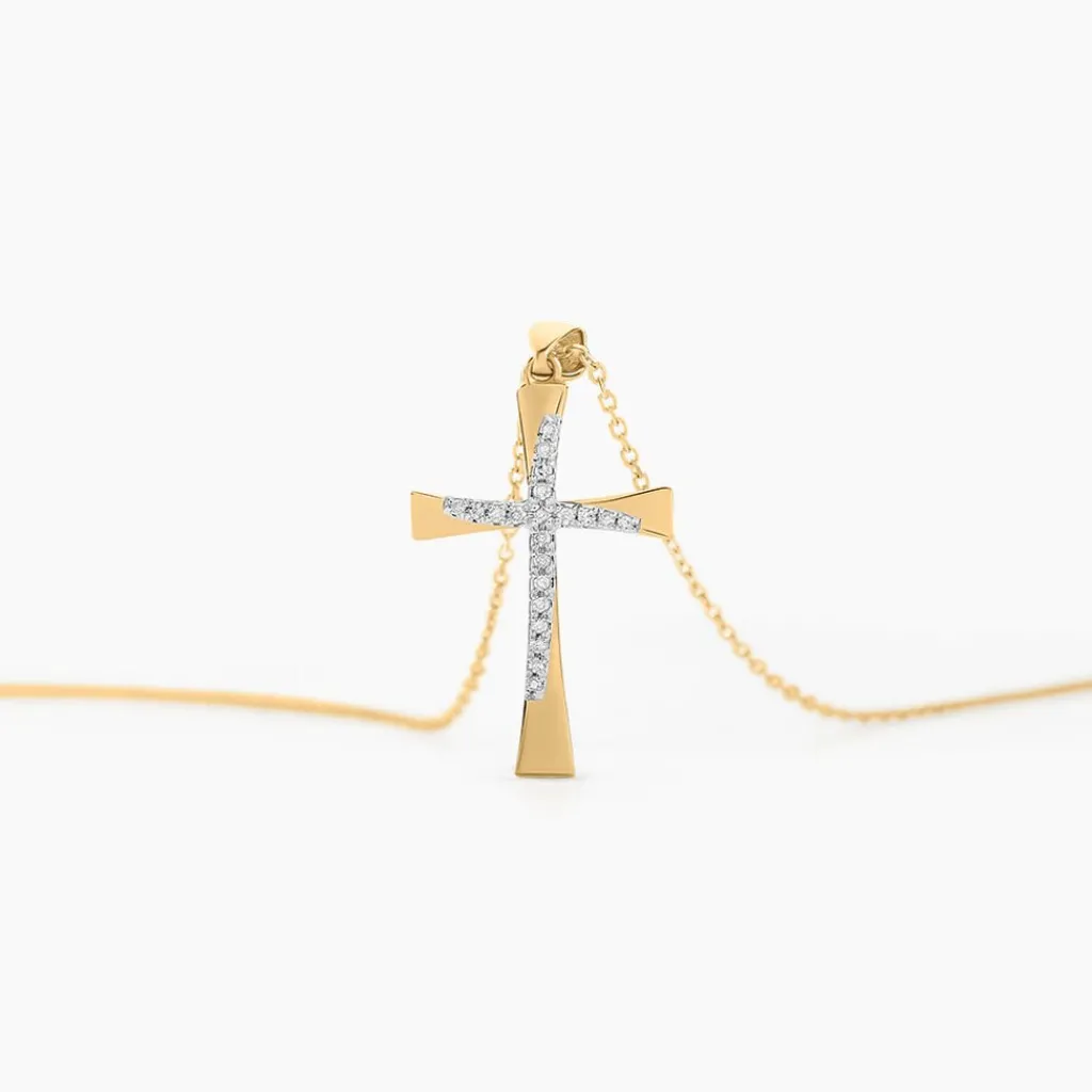 Histoire d'Or Collier Canice Croix Or Jaune Diamant New