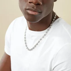 Histoire d'Or Collier Carrus Maille Grain De Cafe Argent Blanc Hot