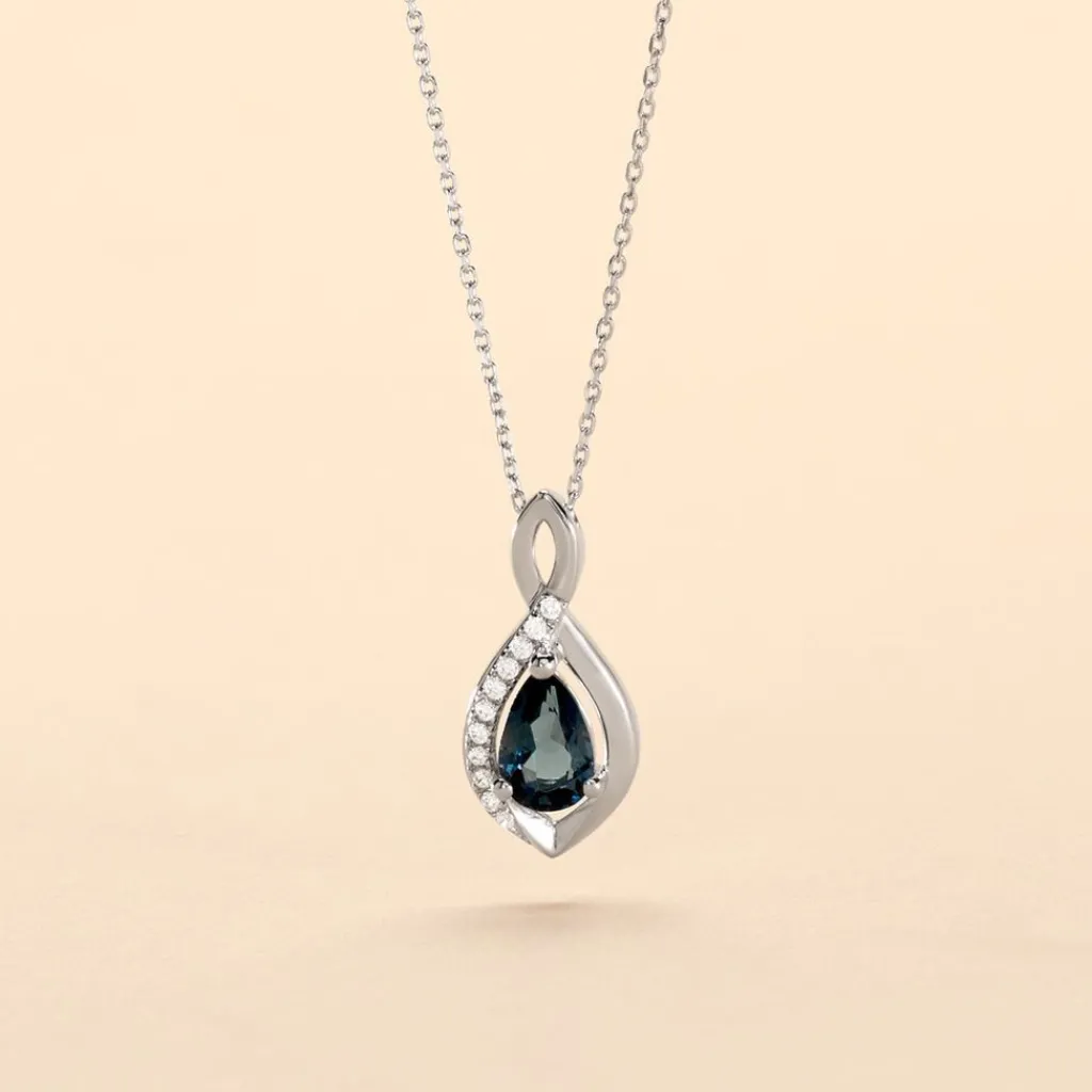 Histoire d'Or Collier Dalil Or Blanc Topaze Oxyde or blanc topaze bleue