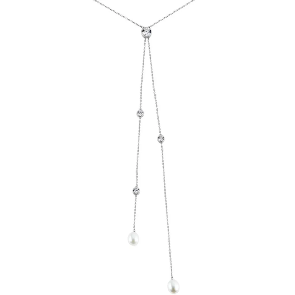 Histoire d'Or Collier De Dos Indigo Argent Perle De Culture Oxyde argent blanc perle blanche Sale