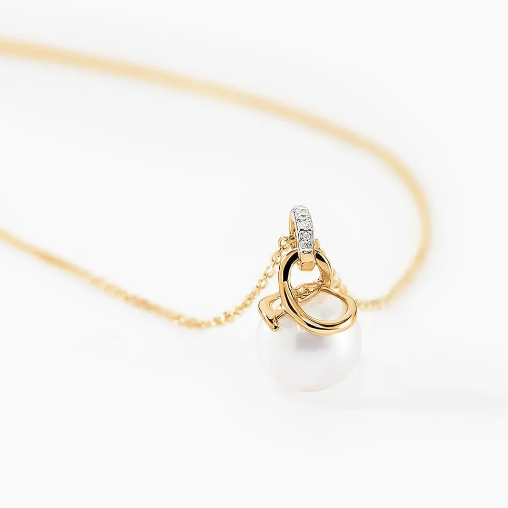 Histoire d'Or Collier Delight Or Jaune Perle De Culture Et Diamant Best