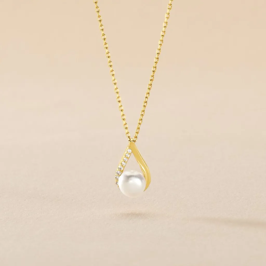 Histoire d'Or Collier Helin Or Jaune Perle De Culture Et Oxyde De Zirconium Clearance