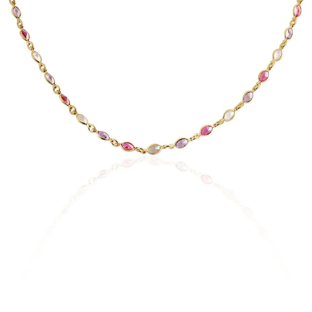 Histoire d'Or Collier Ilvaae Plaqué Or Pierre De Synthèse Rose Outlet