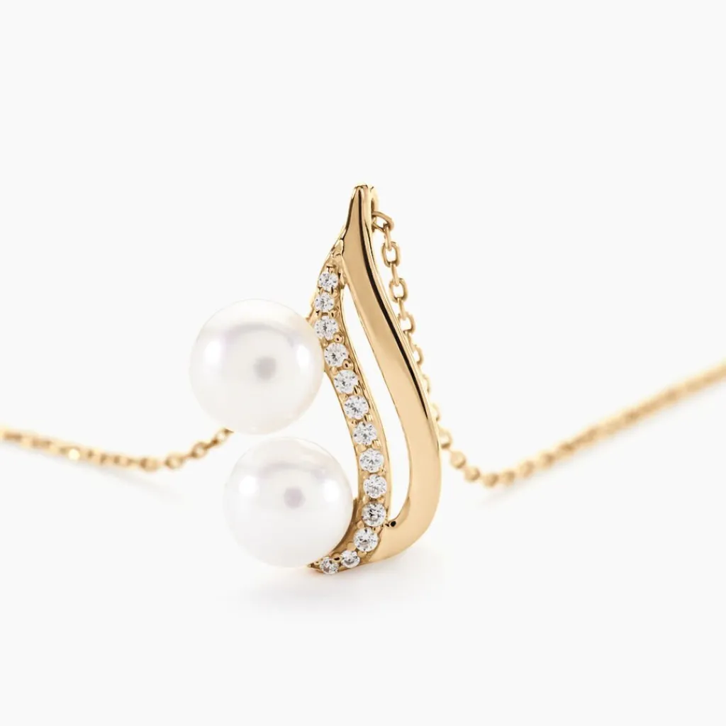 Histoire d'Or Collier Loeva Or Jaune Perle De Culture Et Oxyde De Zirconium