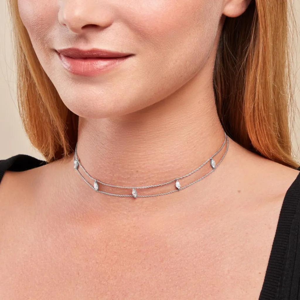 Histoire d'Or Collier Navette De Zirconium argent blanc oxyde Outlet