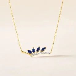 Histoire d'Or Collier Navette Diamant or jaune saphir New