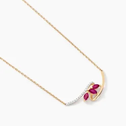 Histoire d'Or Collier Petale Et Diamant or bicolore rubis New