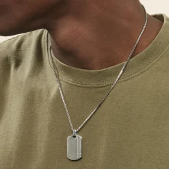 Histoire d'Or Collier Quadrillage Acier Blanc New