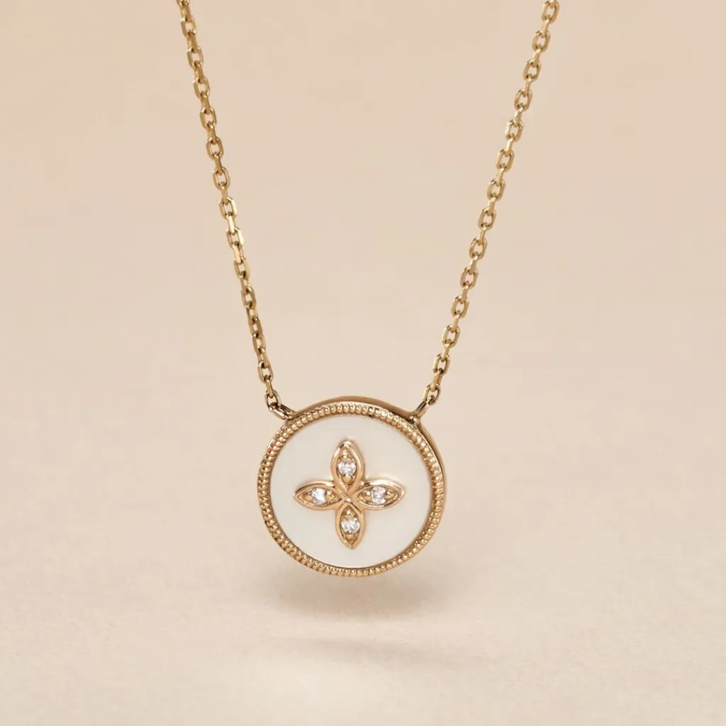Histoire d'Or Collier Talisman Or Jaune Nacre Diamant or jaune nacre blanche