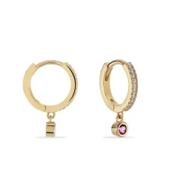 Histoire d'Or Creoles Dili Plaqué Or Pierres plaqué or jaune pierre rouge Clearance