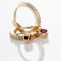 Histoire d'Or Creoles Dili Plaqué Or Pierres plaqué or jaune pierre rouge Clearance