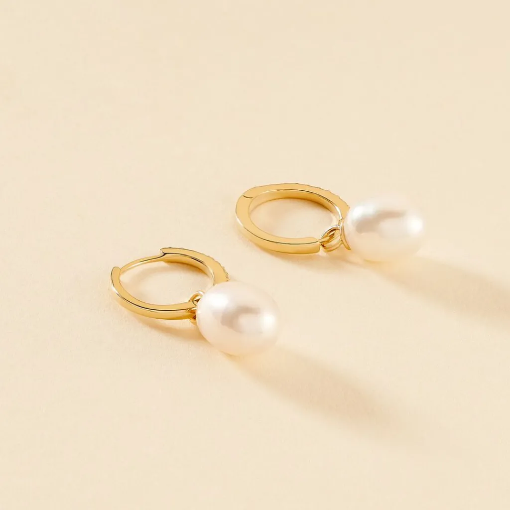 Histoire d'Or Créoles Anes Poire Or Jaune Perle De Culture Et Oxyde De Zirconium Discount